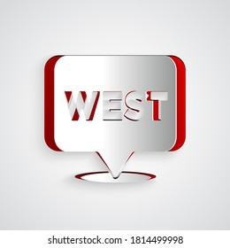 Paper cut Pointer to wild west icon isolated on grey background. Western signboard, message board, signpost for finding way with direction. Paper art style. Vector