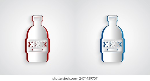 Paper cut Poisoned alcohol icon isolated on grey background. Paper art style. Vector