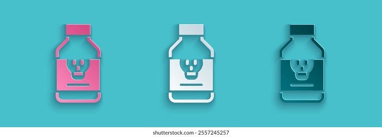 Paper cut Poisoned pill icon isolated on blue background. Pill with toxin. Dangerous drug. Paper art style. Vector