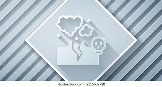 Paper cut Poisonous cloud of gas or smoke icon isolated on grey background. Stink bad smell, smoke or poison gases, chemical toxic vapour. Paper art style. Vector