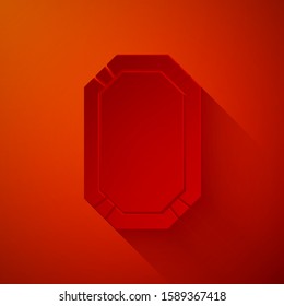 Paper cut Poker table icon isolated on red background. Paper art style. Vector Illustration
