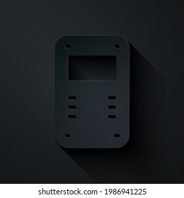 Paper cut Police assault shield icon isolated on black background. Paper art style. Vector