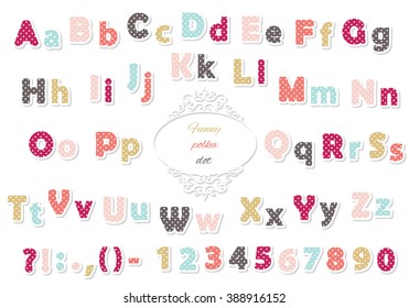Paper cut polka dot font. Colored. Trendy.