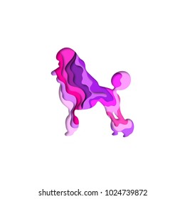 Paper cut poodle shape 3D origami. Trendy concept fashion design. Vector illustration