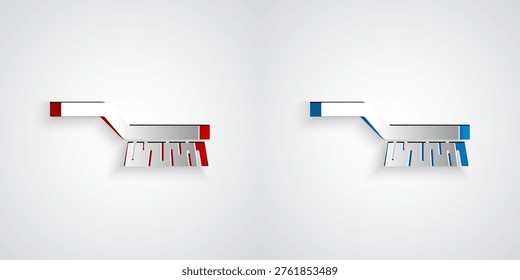 Paper cut Pool table brush icon isolated on grey background. Biliard table brush. Paper art style. Vector
