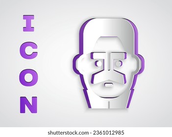 Paper cut Portrait of Joseph Stalin icon isolated on grey background. Paper art style. Vector