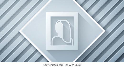 Paper cut Portrait picture in museum icon isolated on grey background. Paper art style. Vector