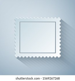 Paper cut Postal stamp icon isolated on grey background. Paper art style. Vector Illustration