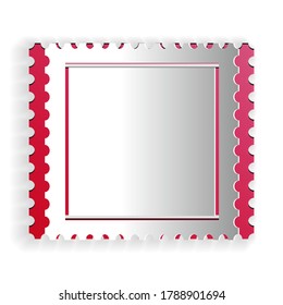 Icono de sello postal de corte de papel aislado en fondo blanco. Estilo de arte de papel. Vector.