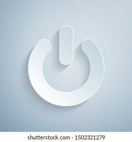Paper cut Power button icon isolated on grey background. Start sign. Paper art style. Vector Illustration
