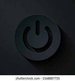 Paper cut Power button icon isolated on black background. Start sign. Paper art style. Vector Illustration