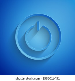 Paper cut Power button icon isolated on blue background. Start sign. Paper art style. Vector Illustration