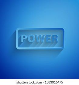 Paper cut Power button icon isolated on blue background. Start sign. Paper art style. Vector Illustration