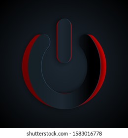 Paper cut Power button icon isolated on black background. Start sign. Paper art style. Vector Illustration