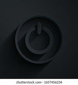 Paper cut Power button icon isolated on black background. Start sign. Paper art style. Vector Illustration