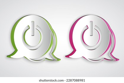 Icono del botón de encendido de corte de papel aislado en fondo gris. Iniciar el signo. Estilo de arte de papel. Vector