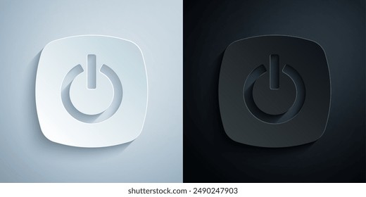 Paper cut Power button icon isolated on grey and black background. Start sign. Paper art style. Vector