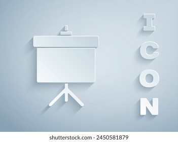 Paper cut Presentation board with graph, schedule, chart, diagram, infographic, pie graph icon isolated on grey background. Paper art style. Vector Illustration