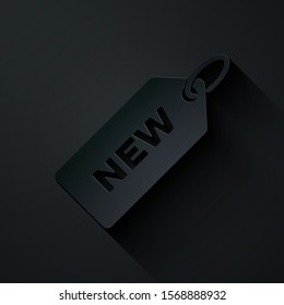 Paper cut Price tag with an inscription New icon isolated on black background. Badge for price. Promo tag discount. Paper art style. Vector Illustration