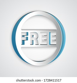 Paper cut Price tag with an inscription Free icon isolated on grey background. Badge for price. Promo tag discount. Paper art style. Vector Illustration