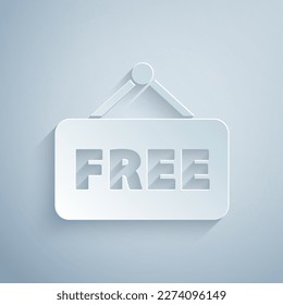 Paper cut Price tag with an inscription Free icon isolated on grey background. Badge for price. Promo tag discount. Paper art style. Vector Illustration