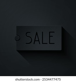 Paper cut Price tag with an inscription Sale icon isolated on black background. Badge for price. Promo tag discount. Paper art style. Vector Illustration