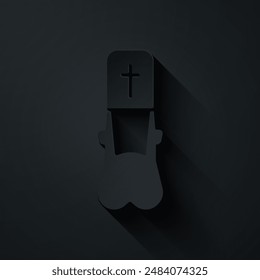 Paper cut Priest icon isolated on black background. Paper art style. Vector Illustration