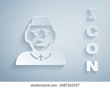 Paper cut Priest icon isolated on grey background. Paper art style. Vector