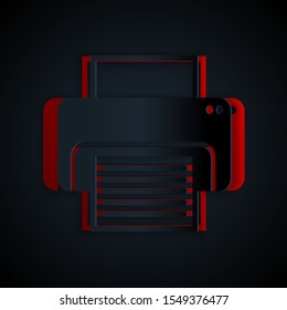 Paper cut Printer icon isolated on black background. Paper art style. Vector Illustration