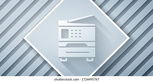 Paper cut Printer icon isolated on grey background. Paper art style. Vector Illustration