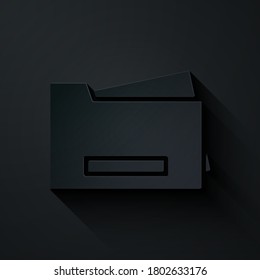 Paper cut Printer icon isolated on black background. Paper art style. Vector.