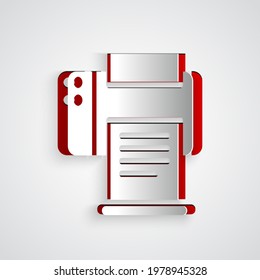 Paper cut Printer icon isolated on grey background. Paper art style. Vector Illustration