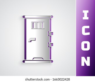Paper cut Prison cell door with grill window icon isolated on grey background. Paper art style. Vector Illustration