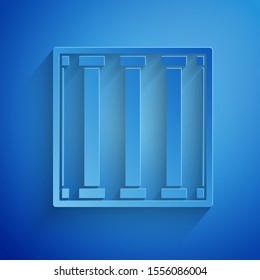 Paper cut Prison window icon isolated on blue background. Paper art style. Vector Illustration