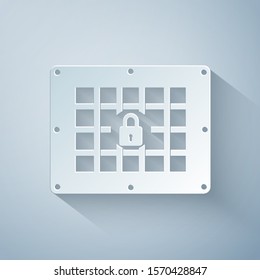 Paper cut Prison window icon isolated on grey background. Paper art style. Vector Illustration