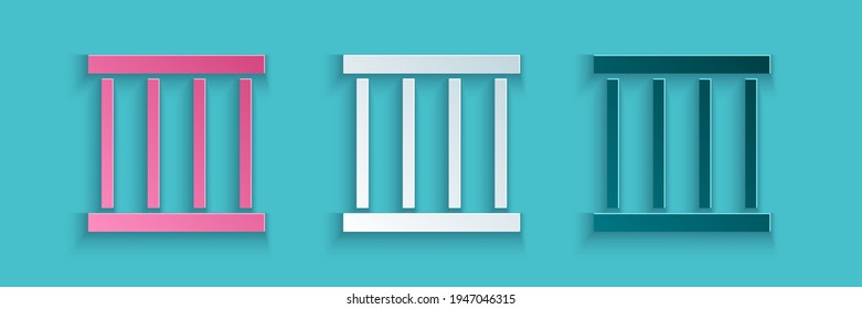 Paper cut Prison window icon isolated on blue background. Paper art style. Vector