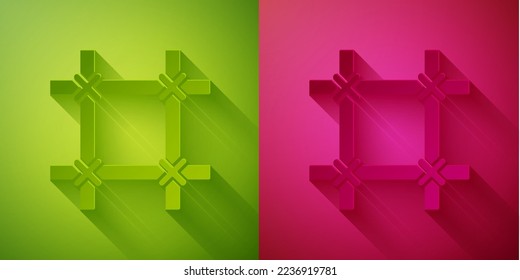 Paper cut Prison window icon isolated on green and pink background. Paper art style. Vector
