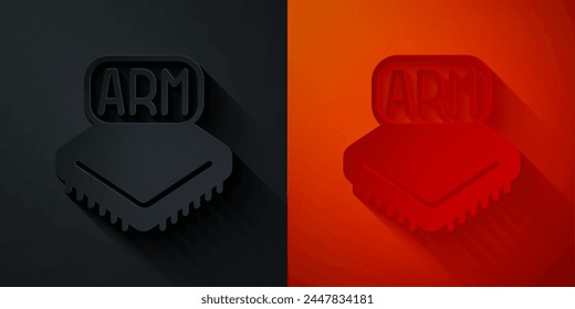 Paper cut Processor icon isolated on black and red background. CPU, central processing unit, microchip, microcircuit, computer processor, chip. Paper art style. Vector