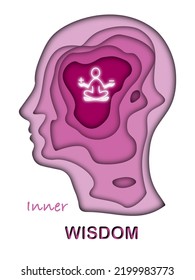 Paper Cut Profile Human Head About Inner Wisdom. Vector Illustration.