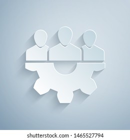 Paper cut Project team base icon isolated on grey background. Business analysis and planning, consulting, team work, project management. Developers. Paper art style. Vector Illustration