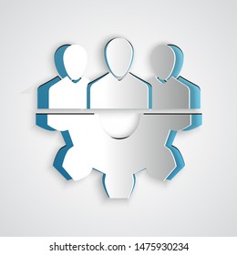 Paper cut Project team base icon isolated on grey background. Business analysis and planning, consulting, team work, project management. Developers. Paper art style. Vector Illustration