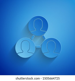 Paper cut Project team base icon isolated on blue background. Business analysis and planning, consulting, team work, project management. Paper art style. Vector Illustration