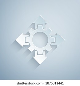 Paper cut Project team base icon isolated on grey background. Business analysis and planning, consulting, team work, project management. Paper art style. Vector.