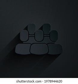 Paper cut Project team base icon isolated on black background. Business analysis and planning, consulting, team work, project management. Paper art style. Vector