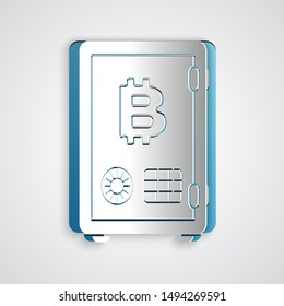Paper cut Proof of stake icon isolated on grey background. Cryptocurrency economy and finance collection. Paper art style. Vector Illustration