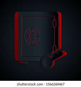 Paper cut Proof of stake icon isolated on black background. Cryptocurrency economy and finance collection. Paper art style. Vector Illustration