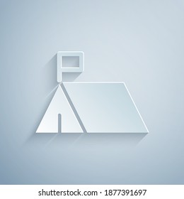 Paper cut Protest camp icon isolated on grey background. Protesting tent. Paper art style. Vector.