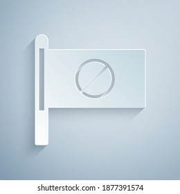 Paper cut Protest icon isolated on grey background. Meeting, protester, picket, speech, banner, protest placard, petition, leader, leaflet. Paper art style. Vector.