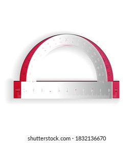 Paper cut Protractor grid for measuring degrees icon isolated on white background. Tilt angle meter. Measuring tool. Geometric symbol. Paper art style. Vector.