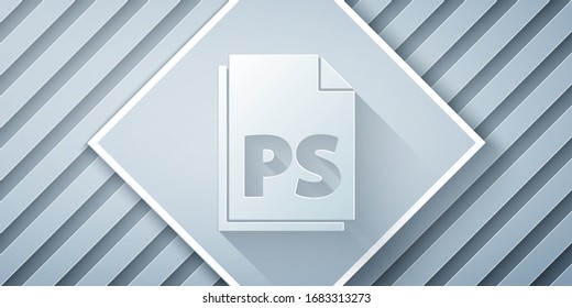 Icono de documento PS File con recorte de papel aislado en fondo gris. Estilo de arte de papel. Ilustración vectorial